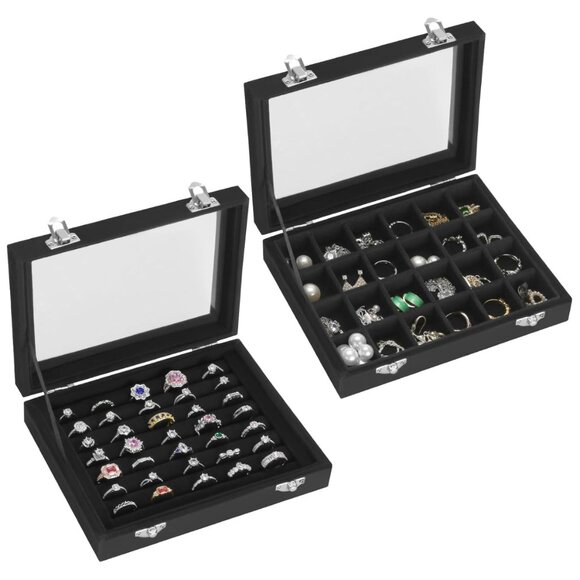 2-Piece Velvet Jewelry Organizer Tray Set – Ring Earring Necklace & Bracelet S